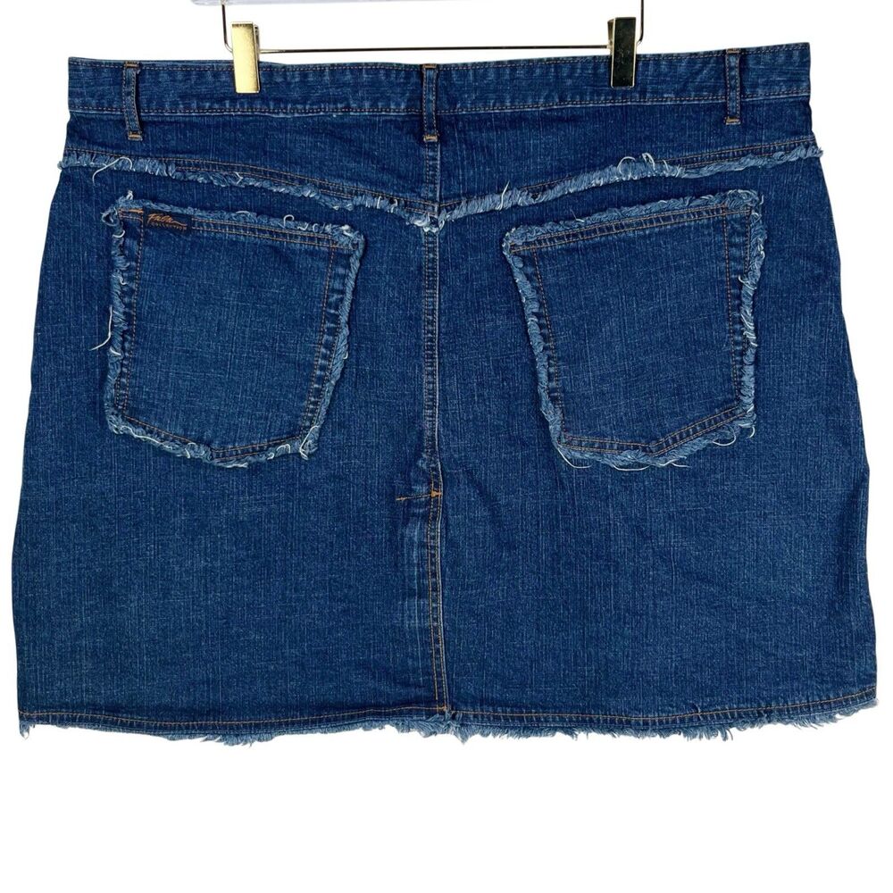 VTG Y2K FUBU Denim Mini Skirt Size 20 Low-Rise Retro Stretch Distressed Seams
